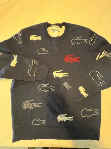 LACOSTE 로고 니트 스웨터 네이비