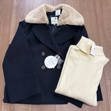 [새상품] 3way 더블 숏코트 네이비 M 터틀 니트 2점