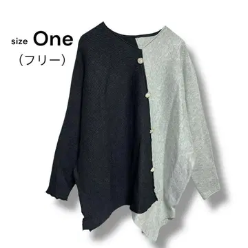 [ 새상품급 레어 ] 바이컬러 더미 버튼 비대칭 니트탑 F