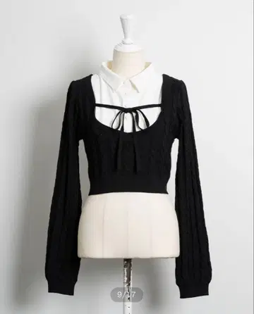 pium 레이어드 케이블 긴팔 니트 블랙