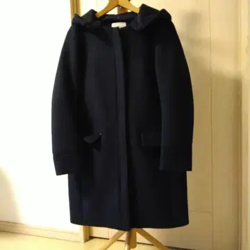 IENA 울 혼방 네이비 후드 부착 롱 코트