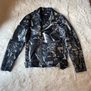 [ ZARA ] 더블 라이더 자켓 올 패턴 블랙 USA S