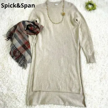 스픽 앤 스팬 니트 스웨터 롱 슬릿 튜닉 베이지 F