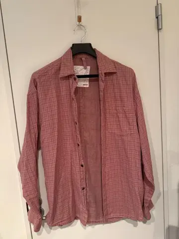 monkeytime/가먼트 다이 더블 거즈 체크 셔츠 핑크