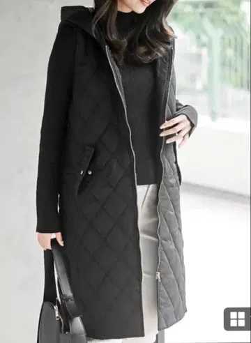 롱 베스트 퀼팅 후드 블랙 미사용 새상품