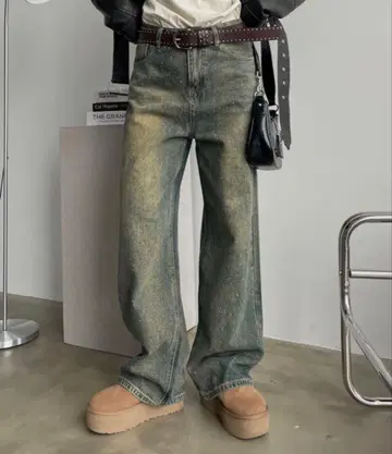 SHAGGIE 오로라 큐빅 장식 빈티지 루즈 데님 팬츠