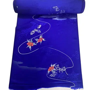 미사용 탄고 크레이프 원단 순수 실크 옷감 기모노 파랑 꽃무늬