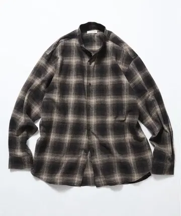 프릭스스토어 릴랙스핏 옴브레 체크 밴드 카라 플란넬 셔츠