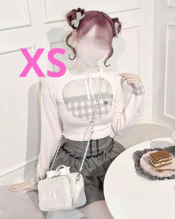 미셸 마카롱 허니 뮤우 깅엄 앙상블 상의 이모 XS 핑크