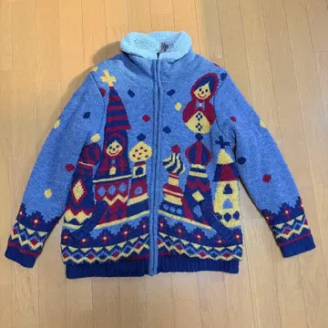 러프 니트 그레이 다색 블루종