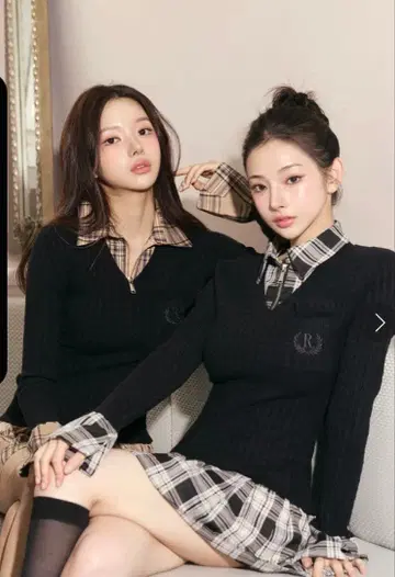 랜디 커비 니트 체크 도킹 원피스 블랙