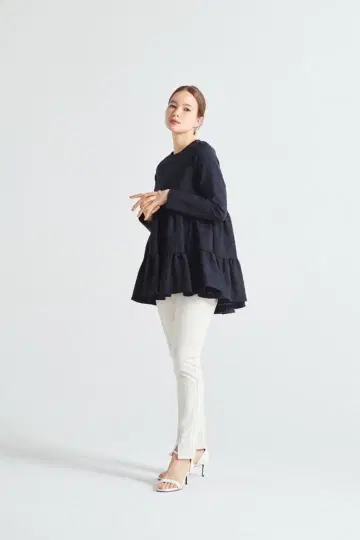 yori 누쿠누쿠 헴프릴 블라우스 네이비