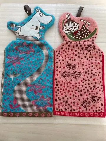 무민 캐릭터 타월 2장 세트 루프 포함 (무민, 리틀미)