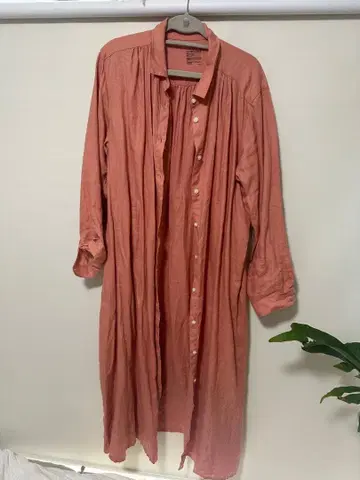 MUJI 린넨 100% 핑크 XL 셔츠 원피스