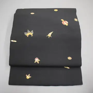 M05-4 미사용품 순수 실크 염색 나고야 오비 블랙 컬러 보물 모음