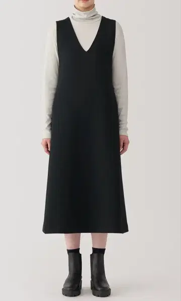 무인양품 이중 편직 맨투맨 오버롤 스커트