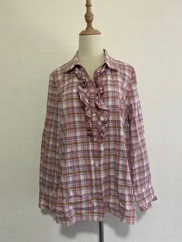 레리안 핑크 체크 프릴 블라우스 사이즈 13 새상품급