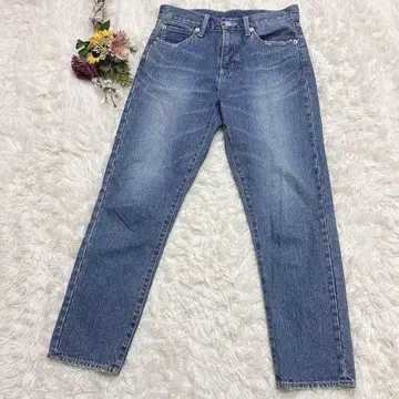 더즈린 [ L ] 스트레이트 청바지 데미지 가공 심플 청바지 데님 블루