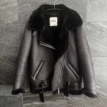 새상품급 ZARA 여성용 페이크 무스탕 더블 라이더 자켓 두꺼운