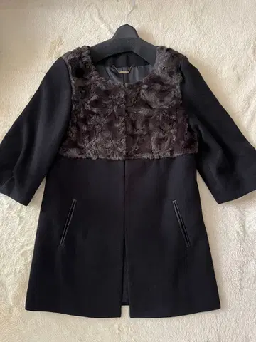 OPAQUE.CLIP 블랙 퍼 코트