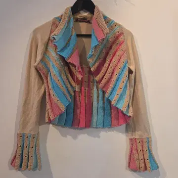 MAILLILI 스트라이프 크롭 니트 자켓