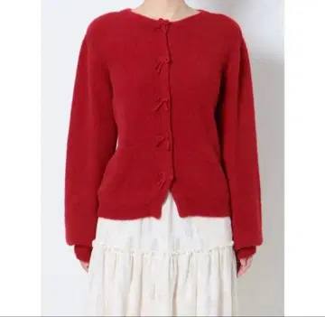 merry jenny RIBBON 모헤어 라이크 가디건 빨간색 니트