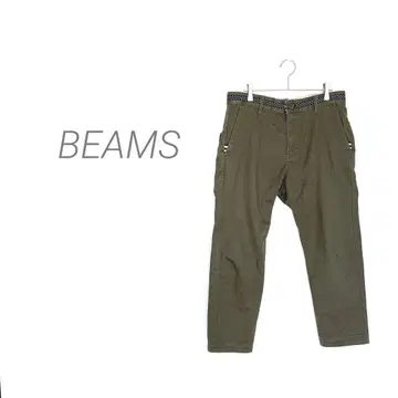 [ 빔즈 ] 남성용 치노 팬츠 캐주얼 카키 보더 도트 패턴 M