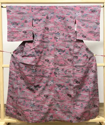 A 꽃무늬 보라색  순수 실크 이중 기모노 코몬 기모노 K23