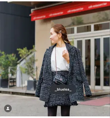 블루레어 더블 브레스트 자켓 블랙 화이트 트위드