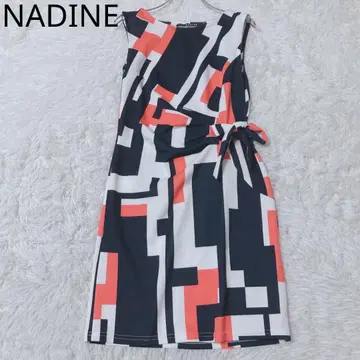 나딘 원피스 슬리브리스 무릎 기장 블록 패턴 리본 엘레강트 배색