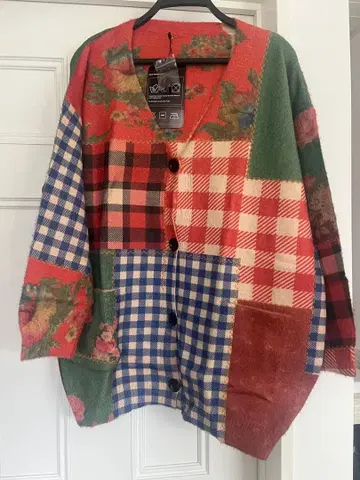 패치워크 디자인 긴팔 가디건 오버 사이즈