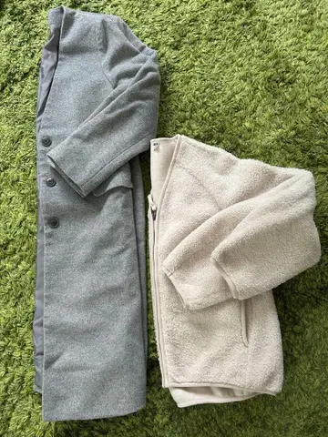 유니클로 보아 플리스 자켓 코트 화이트 그레이 노카라 gu