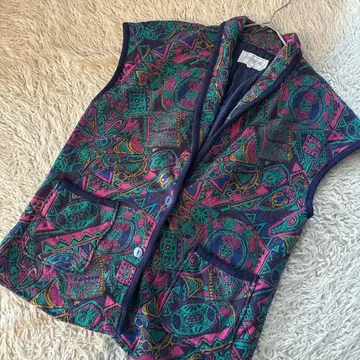 구제 빈티지 일본제 기하학 패턴 니트 베스트 핑크 패턴 제품