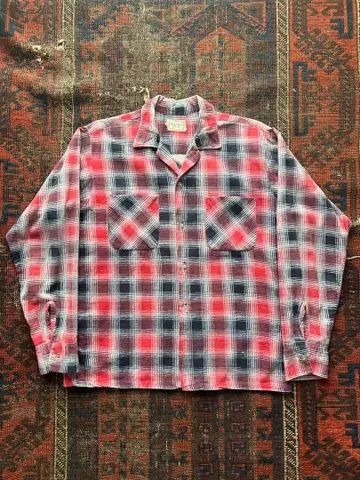 1960년대 60s 프린트 플란넬 셔츠 옴브레 섀도우 체크