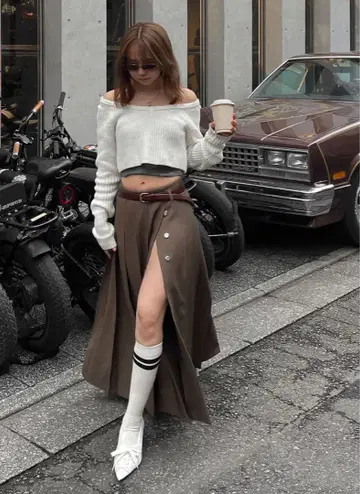 ACLENT 아클렌트 플리츠 롱 스커트 브라운