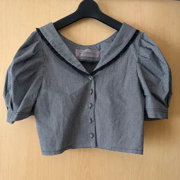 honey mi honey 깅엄 체크 블랙 블라우스