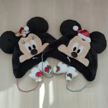 택 포함 새상품 크리스마스 미키미니 팬캡 세트 모자 디즈니