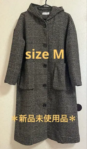 글렌체크 체스터 코트 블랙 x 브라운 M 후드 부착