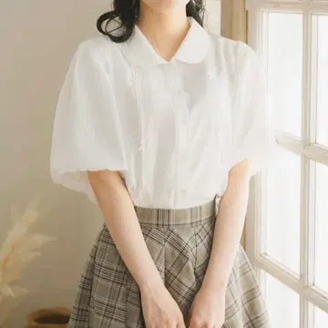 amr. 리본 포함 벌룬 블라우스