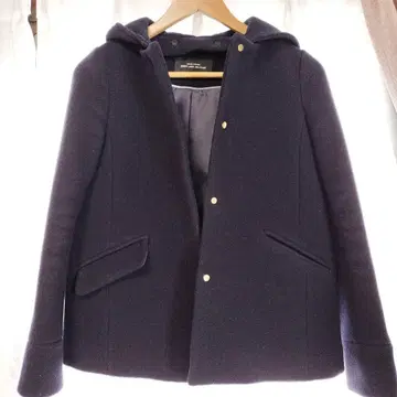 UNITED ARROWS 후드 부착 네이비 울 피 코트