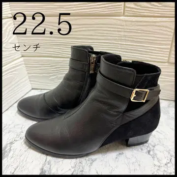 [ 히미코 ] 컨디션 최상 가죽 숏 부츠 스웨이드 사이드 지퍼 블랙