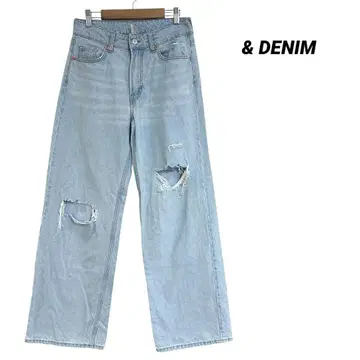 &DENIM 배기 와이드 데미지 데님 라이트 블루 새상품급 인기 디자인