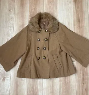 Heather 베이지 더블 브레스트 판초