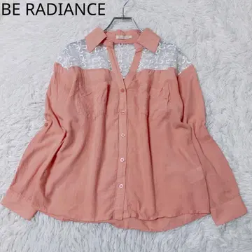 비라디언스 긴팔 블라우스 셔츠 레이스 이소재 절개 V넥 핑크