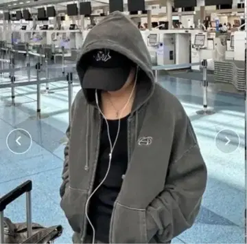 ADAMASTE 더블 지퍼 후드티 그레이 짧은 기장 미사용 새상품