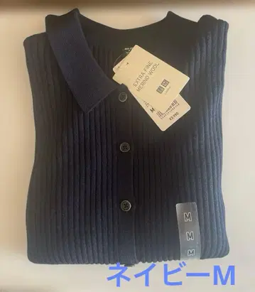 [ 택 포함 새상품 ] UNIQLO 메리노 리브 폴로 가디건 M 네이비