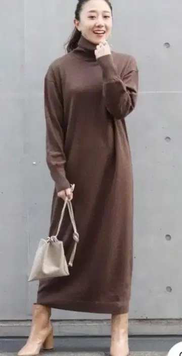 Plage 터틀넥 롱 원피스 브라운