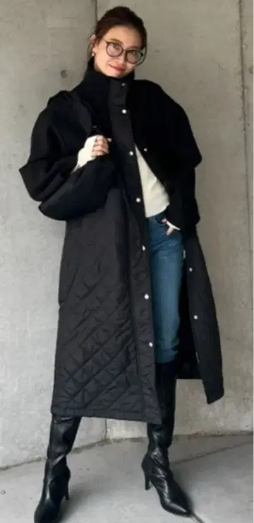 무라오카 미사토 x y/m 퀼트 x 페이크 울 스탠드 코트