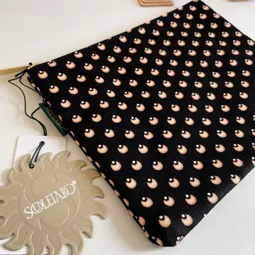 [ 새상품 ] SOULEIADO 코튼 옥스 플랫 파우치 블랙 베이지