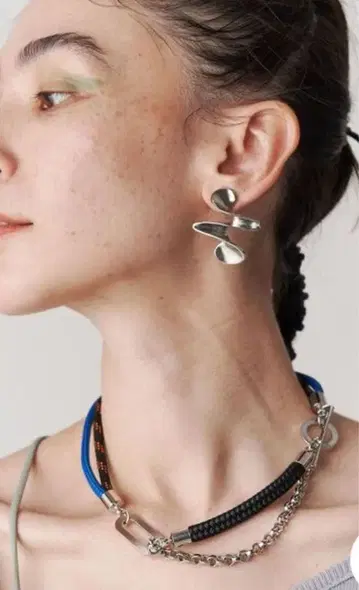 새상품급 UN3D. 믹스 로프 체인 목걸이 실버